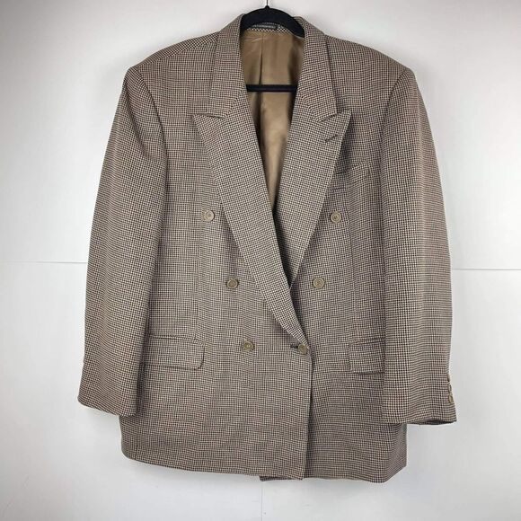 Pierre Balmain Men's Plaid Beige Suit Blazer Jacket Size 46R Tan Silk Wool - Picture 1 of 15